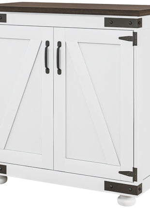 Kitchen Sideboard, Buffet Cabinet with Barn Door and Adjustable Shelf, Distressed White