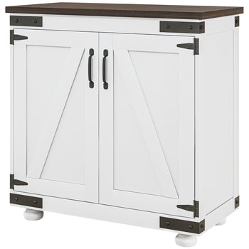 Kitchen Sideboard, Buffet Cabinet with Barn Door and Adjustable Shelf, Distressed White