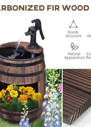 23" H Outdoor Water Fountain Wood and Plastic Rustic Apple Barrel Pump Garden Decor for Outside Backyard