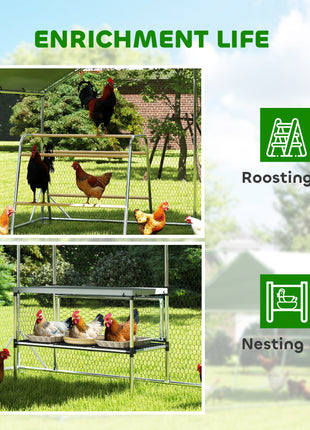 Large Metal Chicken Coop with Waterproof Cover, Roosting Bar, Nesting Box, 9.8' x 19.7' x 6.4'
