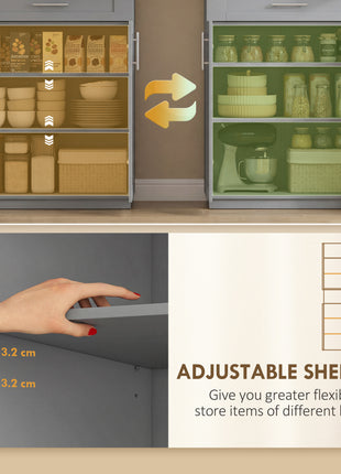 Modern Kitchen Pantry Freestanding Cabinet Cupboard with Doors and Drawer, Adjustable Shelving, Gray