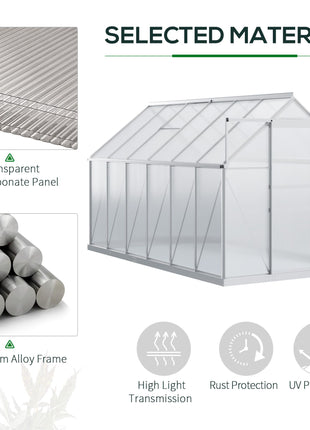 12' x 6' x 6.5' Polycarbonate Greenhouse with Aluminum Frame, Walk-in Heavy Duty Green House with Adjustable Roof Vent, Rain Gutter and Sliding Door for Winter, Silver