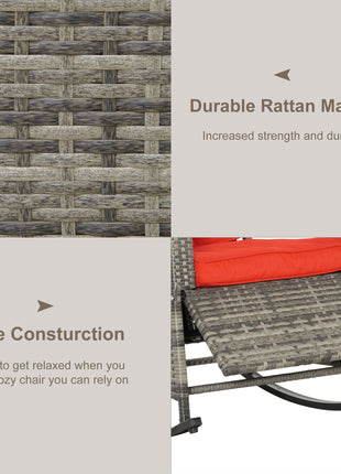 PE Rattan Rocking Recliner with Footrest, Red