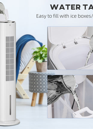 42" 3-In-1 Ice Cooling Fan with Humidifier, Evaporative Air Cooler with Water Tank, 3 Modes, 3 Speeds, 12H Timer, White