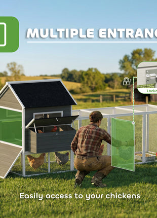 137" Wooden Chicken Coop for 4-6 Chickens, Backyard, Dark Gray