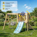 Swing Set for Backyard, Wooden Toddler Outdoor Playset with Baby Swing Seat, Kids Slide, Fort, Natural
