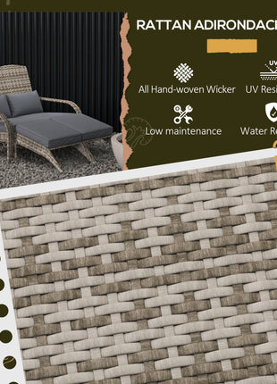 Wicker Adirondack Chair for 2 with Cushions & Footrests, PE Rattan Double Chaise Lounge Chair, Fire Pit Chair for Porch with Wide Armrests, High-back, Gray