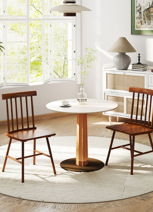 Dining Chairs Set of 2, Farmhouse Wood Kitchen Chairs with Rubber Wood Frame, Spindle Back for Dining Room, Light Brown