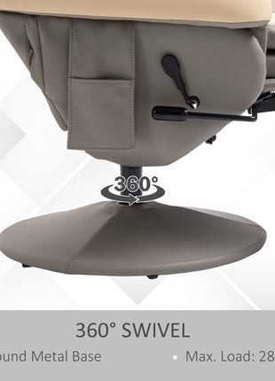 Manual Recliner Armchair PU Leather Lounge Chair w/ Adjustable Leg Rest, 135° Reclining Function, 360° Swivel, Cup Holder and, Storage Pocket