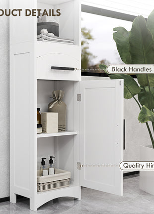 Farmhouse Tall Slim Bathroom Storage Cabinet with Recessed Drawer, Narrow Cabinet with Barn Door, White