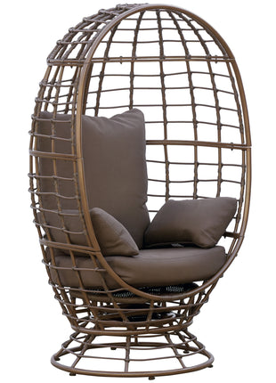 Wicker Egg Chair, 360 Rotating Indoor Outdoor Boho Basket Seat with Cushion and Pillows for Backyard, Porch, Patio, Garden, Handwoven All-Weather PE Rattan, Steel Frame, Brown