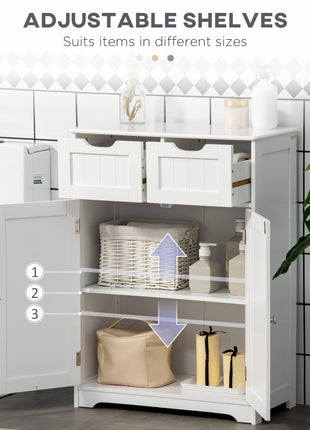 Freestanding Bathroom Storage Cabinet, Floor Cabinet with 2 Drawers, Adjustable Shelf, for Bathroom, Living Room or Entryway, White