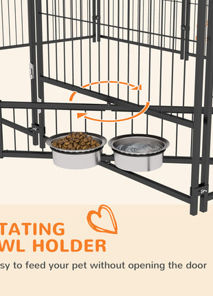 Outside Dog Kennel, 6.9' x 4.6' x 5' Puppy Play Pen with Canopy, Garden Playpen Fence Crate with Rotating Bowl, Black