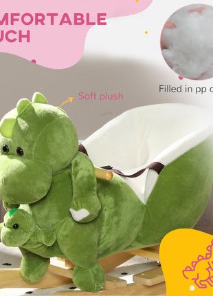 Rocking Horse, Ride on Dinosaur w/ Seat Belt, 32 Songs & Hand Puppet for 18-36 Months, Green