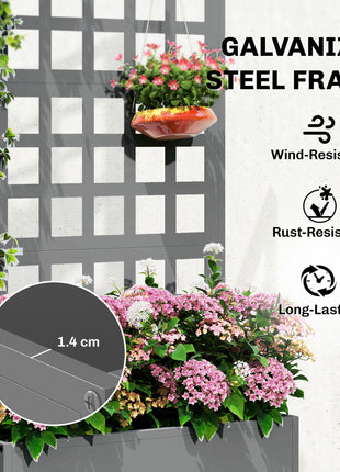 Galvanized Raised Garden Bed Planter Box with Trellis for Climbing Plants, Vegetable, Vines, 24" x 9" x 44.5", Gray