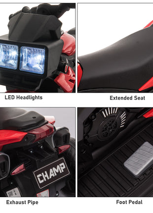 6V Kids Motorcycle Toddler Ride-on Toy, High-Traction Battery-Operated Mini Electric Motorbike with Forward/Reverse Switch, Music, Headlights, Horn, Red