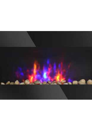 28.5" 1450W Electric Wall-Mounted Fireplace with Flame Effect, 7 Color Background Light, Black