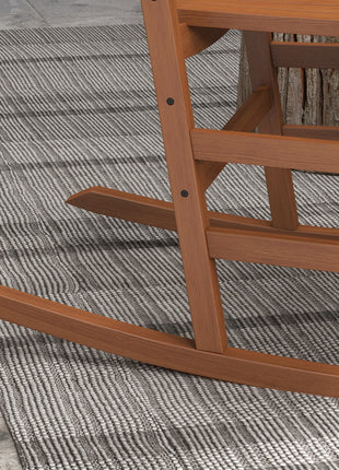 Outdoor Rocking Chair Set of 2 with Side Table, Patio Wooden Rocking Chair with Smooth Armrests, High Back for Garden, Balcony, Porch, Supports Up to 352 lbs, Teak