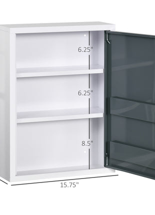 Bathroom Medicine Cabinet with Shelves Inside & On Door, Locking Medical Cabinet for Child & Pet Safety, First Aid Bathroom Wall Cabinet, White and Gray