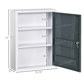 Bathroom Medicine Cabinet with Shelves Inside & On Door, Locking Medical Cabinet for Child & Pet Safety, First Aid Bathroom Wall Cabinet, White and Gray