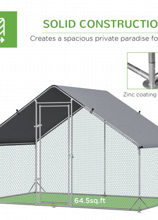 Large Chicken Coop Metal Chicken Run with Waterproof and Anti-UV Cover, Spire Shaped Walk in Fence Cage Hen House for Outdoor and Yard Farm Use, 1" Tube Diameter, 9.8' x 6.6' x 6.6'