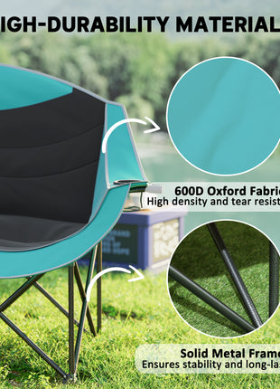 Padded Folding Camp Chair for Adults, Double Camping Chair with Armrests, Cup Holders, Carry Bag for Outdoor, Green