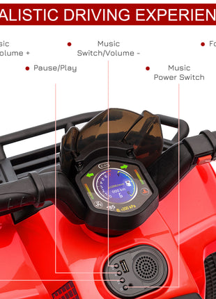6V Battery Powered Electric ATV, Quad Four Wheeler Ride On Toy Car w/ LED Headlights for Kids Toddlers, Red