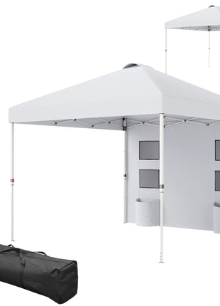 10' x 10' Pop Up Canopy Tent w/ Sidewall, UPF50+ Height Adjustable Instant Sun Shelter w/ Storage Pockets, White