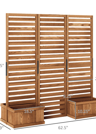 62.5" x 19" x 66" Wood Panel Trellis w/ 4 Planter Box Raised Bed for Garden Natural Wood