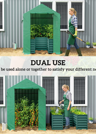 Greenhouse with Raised Garden Bed, Galvanized Steel Outdoor Greenhouse with Roll Up Door, 56" x 56" x 75", Green