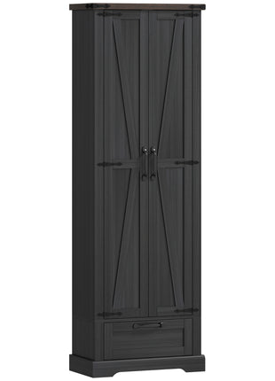 71" Pantry Cabinet, Kitchen Storage Cabinet with Adjustable Shelves, Barn Doors and Drawer for Dining Room, Black