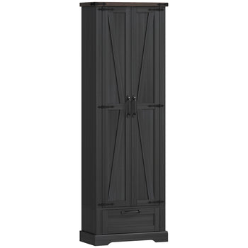71" Pantry Cabinet, Kitchen Storage Cabinet with Adjustable Shelves, Barn Doors and Drawer for Dining Room, Black