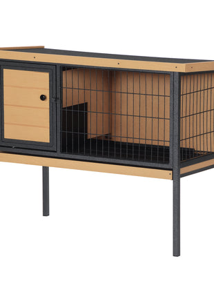 Rabbit Hutch Elevated Bunny Cage Small Animal Habitat with Metal Frame, No Leak Tray, Metal Wire Pan, Openable Water-Resistant Asphalt Roof for Rabbits, Chickens, Ducks, Indoor/Outdoor Natural