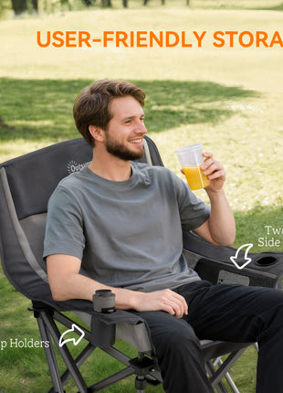 Camping Chair for Adults, Portable Folding Camping Chair with Side Pockets, Cup Holders, Carry Bag, Black and Gray