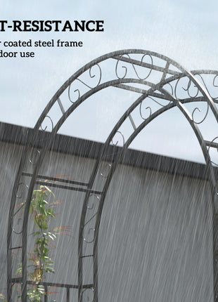 7.4ft Steel Garden Arch with Gate, Garden Arbor Trellis for Climbing Plants, Roses, Vines, Wedding Arch Stand for Outdoor, Garden, Lawn, Backyard, Black
