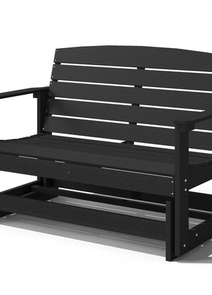 Patio Glider Bench w/ HDPE Slatted Double Rocking Chair, Black