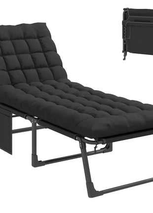 Folding Chaise Lounge Chair Outdoor Tanning Chair with 5-Position Backrest, Cushion, Side Pocket, Black