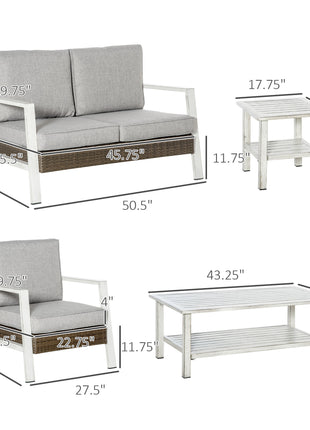 Aluminum Patio Furniture Set, 5 Piece Modern Outdoor Conversation Set with Loveseat Sofa, Chairs, Cushions, Coffee Table & Side Table, Gray