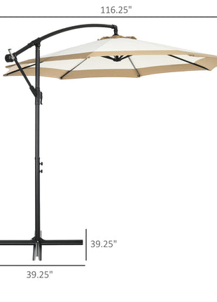 10FT Cantilever Umbrella, Offset Patio Umbrella with Crank and Cross Base for Deck, Backyard, Pool and Garden, Hanging Umbrellas, Tan
