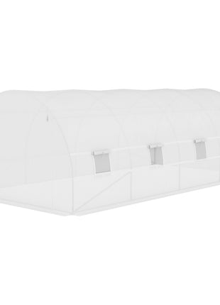 19.7' x 9.8' x 6.6' Plastic Greenhouse Cover Replacement, Heavy Duty Waterproof Tarp for Hoop House, Sheeting with 12 Windows, Door & Reinforcement Grid, White