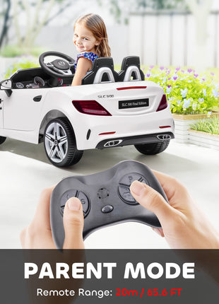 Mercedes SLC 300 Licensed Kids Electric Car with Remote Control, 12V Battery Powered Kids Ride on Car with Music, Lights, Suspension for 3-6 Years Old, White