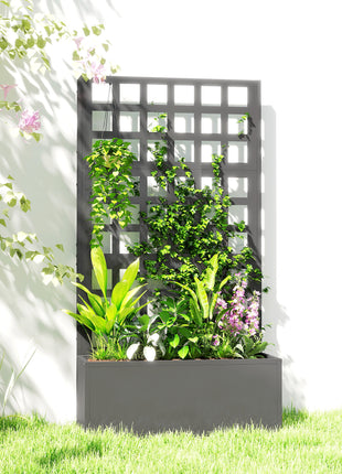 Galvanized Raised Garden Bed Planter Box with Trellis for Climbing Plants, Vegetable, Vines, 24" x 9" x 44.5", Gray