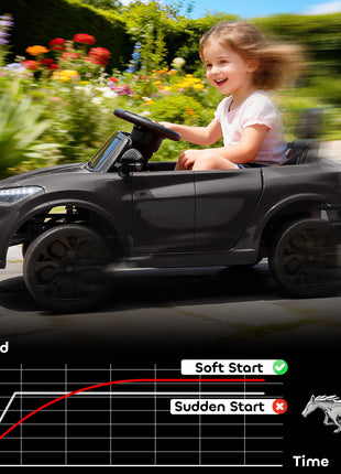 12V Kids Ride On Car, Licensed Ford Mustang Mach-E Electric Car with Remote Control, LED Light, Music, Black