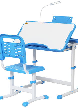Kids Desk and Chair Set with USB Light, Storage Drawer, Blue