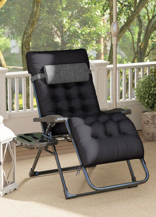 Padded Zero Gravity Chair, Folding Recliner Chair with Cup Holder Cushion, Black