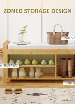 Shoe Bench with Cushioned Seat Shoe Storage Bench with Side Umbrella Holder for Entryway Natural and Cream