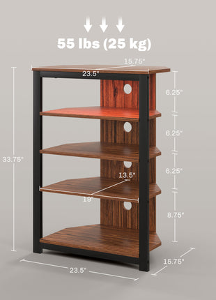 LED TV Stand, Entertainment Center with Storage Shelves and Steel Frame for Living Room, Brown