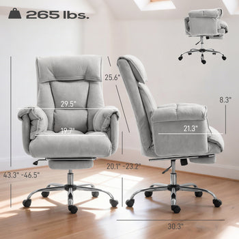 High Back Office Chair, Reclining Desk Chair with Footrest, High Resilience Foam, Rolling Wheels, Light Taupe Gray