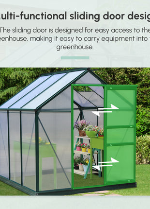 6' x 6' Greenhouse for Outdoors, Polycarbonate Greenhouse with Rain Gutter and Roof Vent, Aluminum Walk-in Green Houses for Outside for Patio Backyard Garden, Dark Green