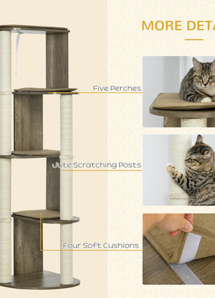 65" Corner Modern Cat Tree Tall for Climbing, Large Multilevel Cat Tower with Scratching Posts, Small-Fit Kitten Tower with Sisal, Cream White